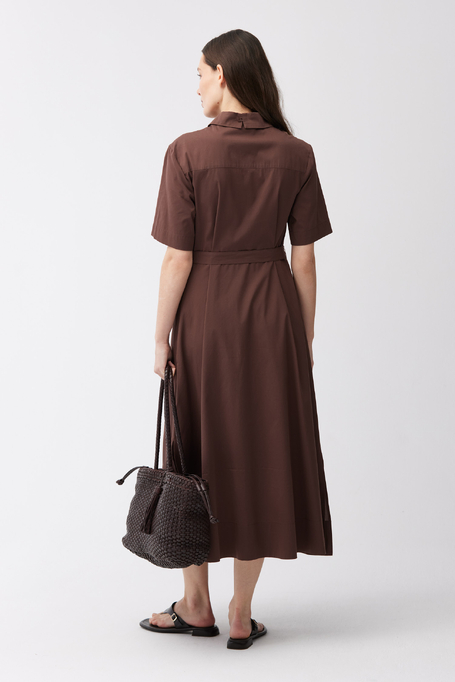 Brązowa midi sukienka z paskiem - Patrizia Aryton