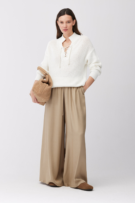 Biały ażurowy sweter z wiązaniem damski - Patrizia Aryton