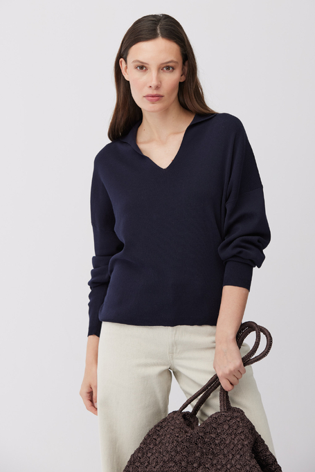 Bluzka z kołnierzem polo z bawełną i jedwabiem damska - Patrizia Aryton