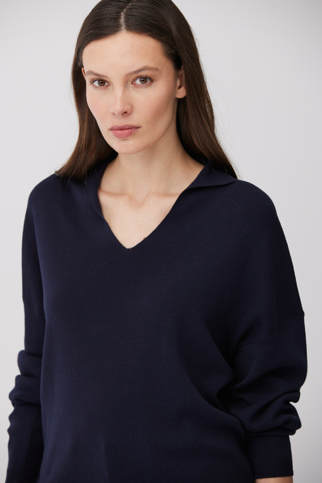 Bluzka z kołnierzem polo z bawełną i jedwabiem damska - Patrizia Aryton