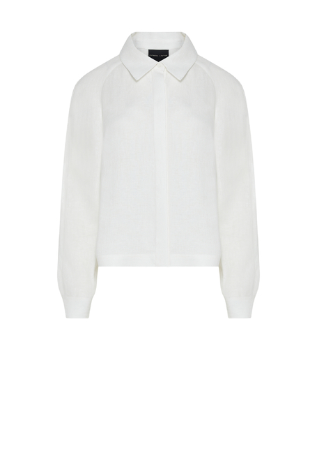 Krótka koszula off white z lnu damska - Patrizia Aryton Krótka koszula off white z lnu damska - Patrizia Aryton