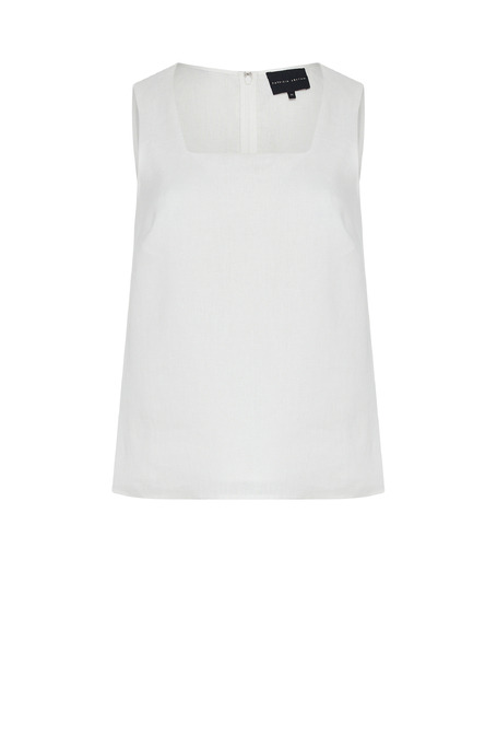 Lniany top off white z kwadratowym dekoltem damski - Patrizia Aryton Lniany top off white z kwadratowym dekoltem damski - Patrizia Aryton