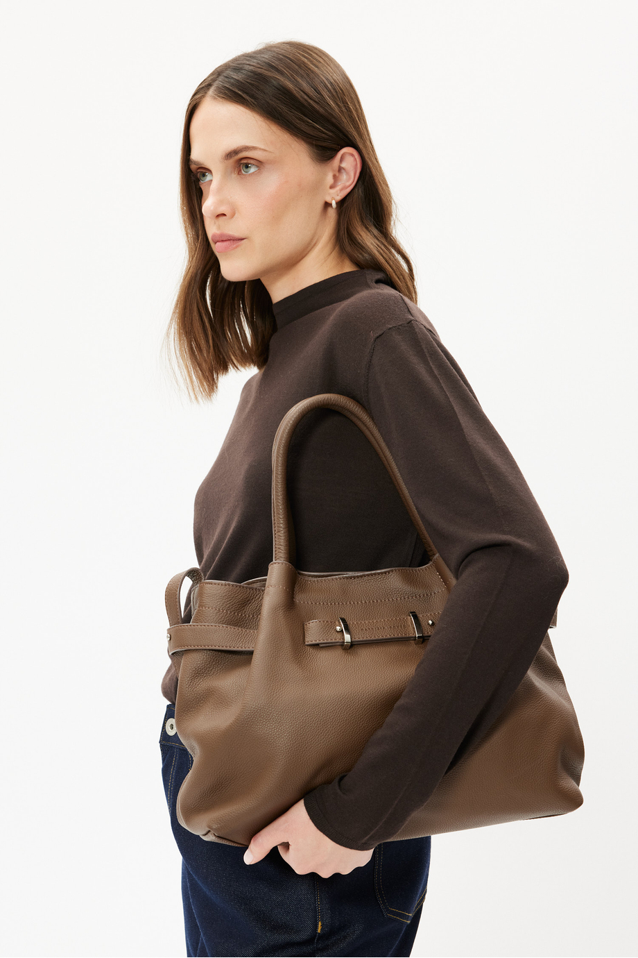 Skórzana brązowa torebka shopper na ramię