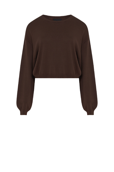 Czekoladowy krótki sweter z jedwabiem Czekoladowy krótki sweter z jedwabiem
