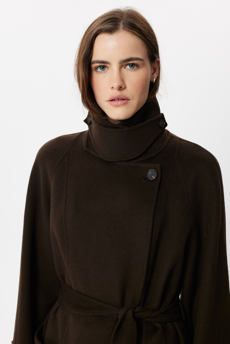 Czekoladowy trench z jedwabiem doubleface damski - Patrizia Aryton