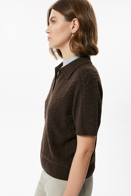 Czekoladowa bluzka polo z kaszmirem damska - Patrizia Aryton