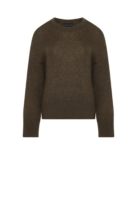 Dzianinowy sweter z moherem w militarnej zieleni