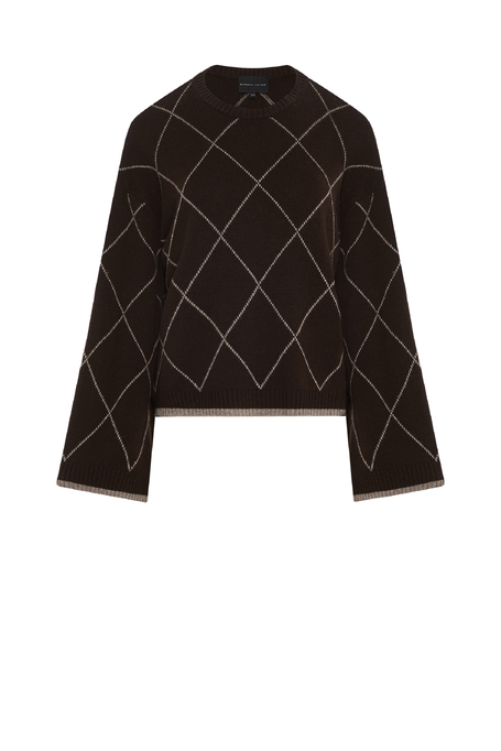Czekoladowy sweter w kratę z kaszmirem
