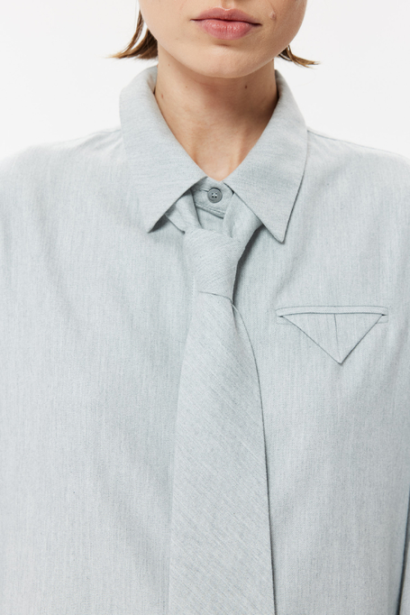 Szara luźna koszula z krawatem damska - Patrizia Aryton Szara luźna koszula z krawatem damska - Patrizia Aryton