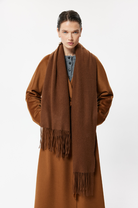 Ceglany szal z frędzlami z wełną alpaki damski - Patrizia Aryton