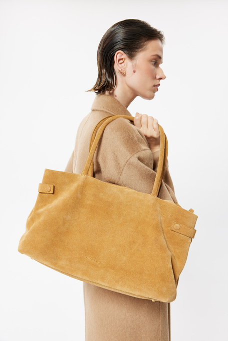 Zamszowa camelowa torba shopper damska - Patrizia Aryton