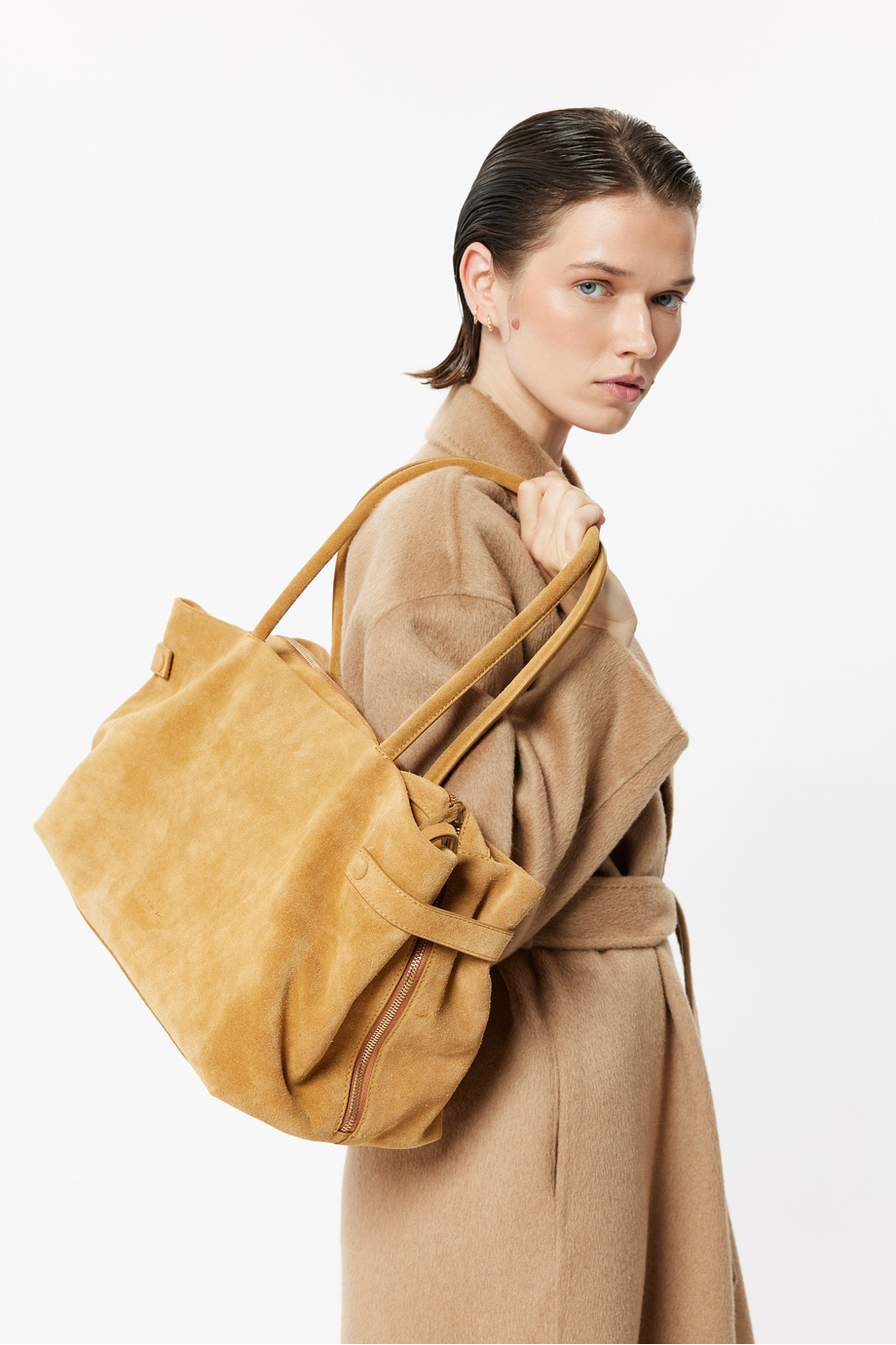 Zamszowa camelowa torba shopper damska - Patrizia Aryton Zamszowa camelowa torba shopper damska - Patrizia Aryton