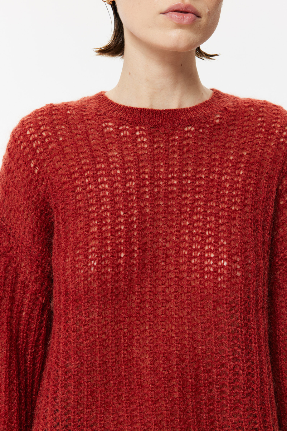 Ceglany dzianinowy sweter z moherem damski - Patrizia Aryton Ceglany dzianinowy sweter z moherem damski - Patrizia Aryton