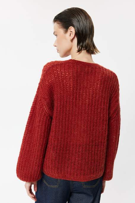 Ceglany sweter z moherem